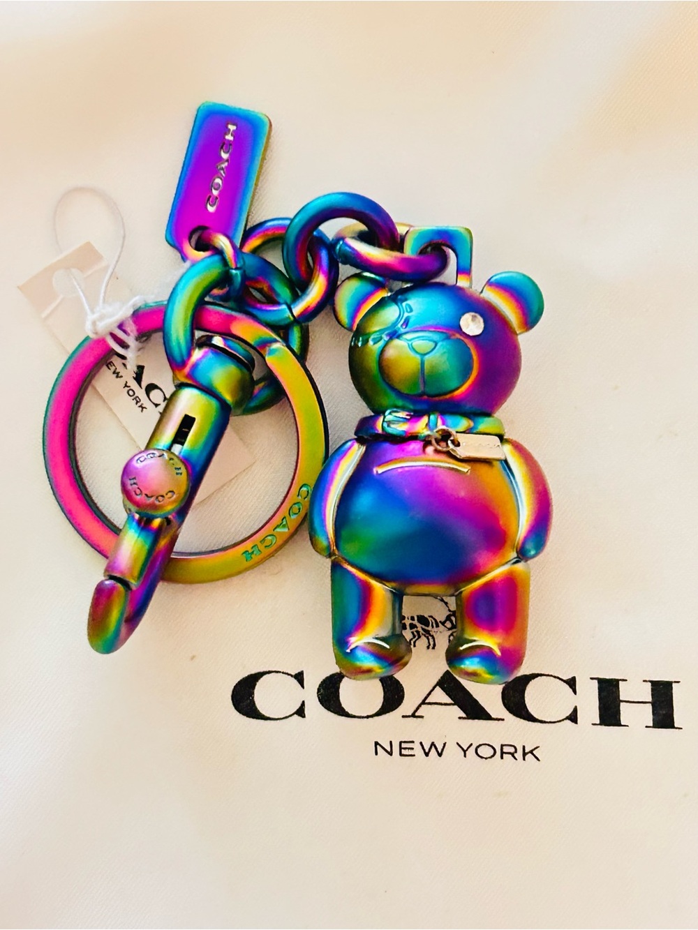 Coach 3D Rainbow Oil Slick Iridescent Bear Charm